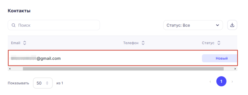 Список контактов RuSender